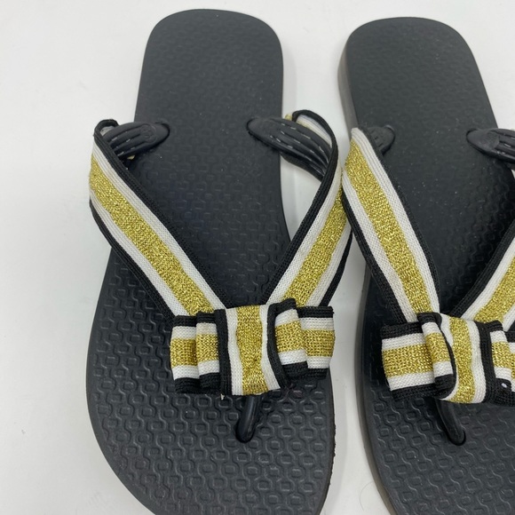 Black Flip flops with Gold Glitter Bow - Picture 2 of 5
